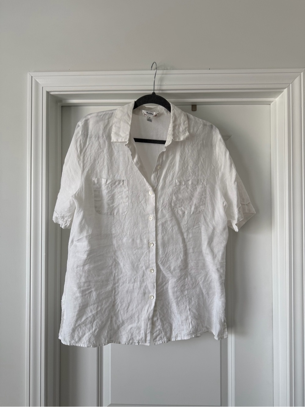 Talbots White Short-Sleeve Irish Linen Button-Down Shirt
